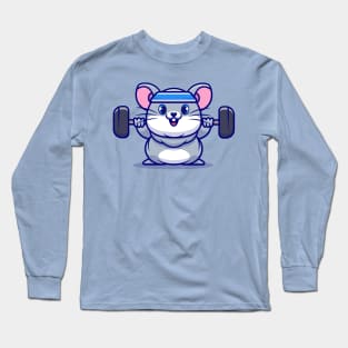 Cute Mouse Lifting Barbell Cartoon Long Sleeve T-Shirt